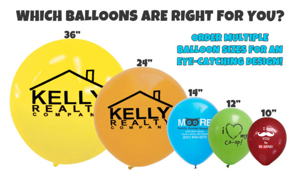 Latex Balloon Side by Side Size Comparison