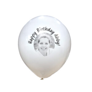12 inch white balloon with text and black and white photo