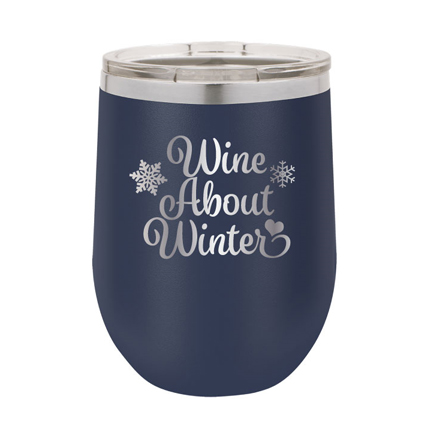 personalized blue stemless wine tumbler