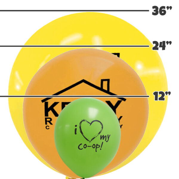 Comparison of 36 inch, 24 inch and 12 inch balloons