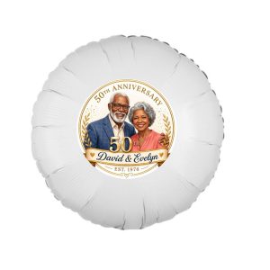 White mylar wedding 50th anniversary photo balloon