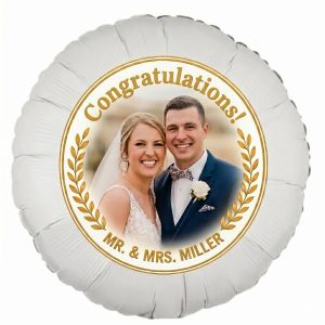 custom mylar / foil balloon with photo of a young married couple