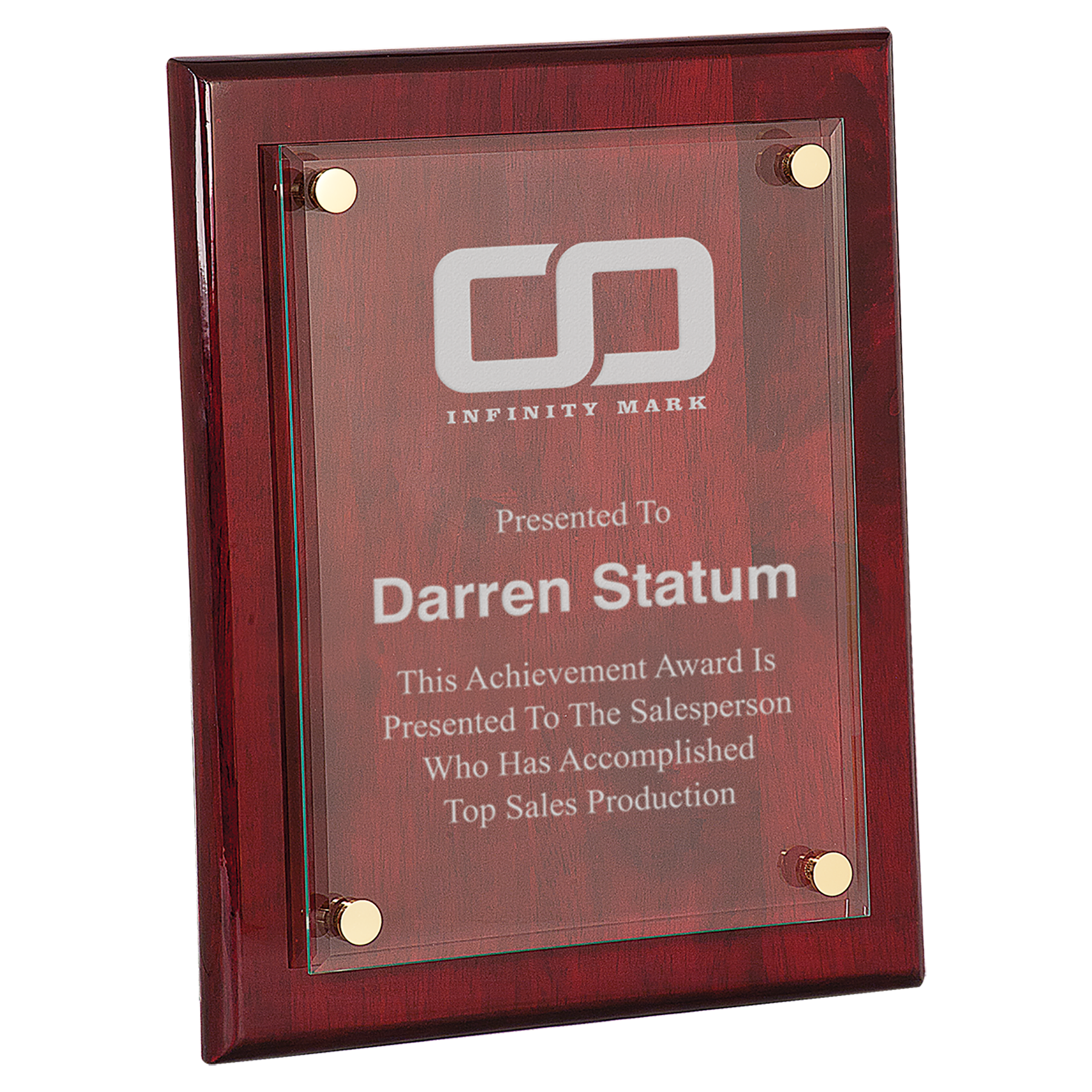 Awards: 8"x10" Rosewood Piano Finish Floating Glass Plaque