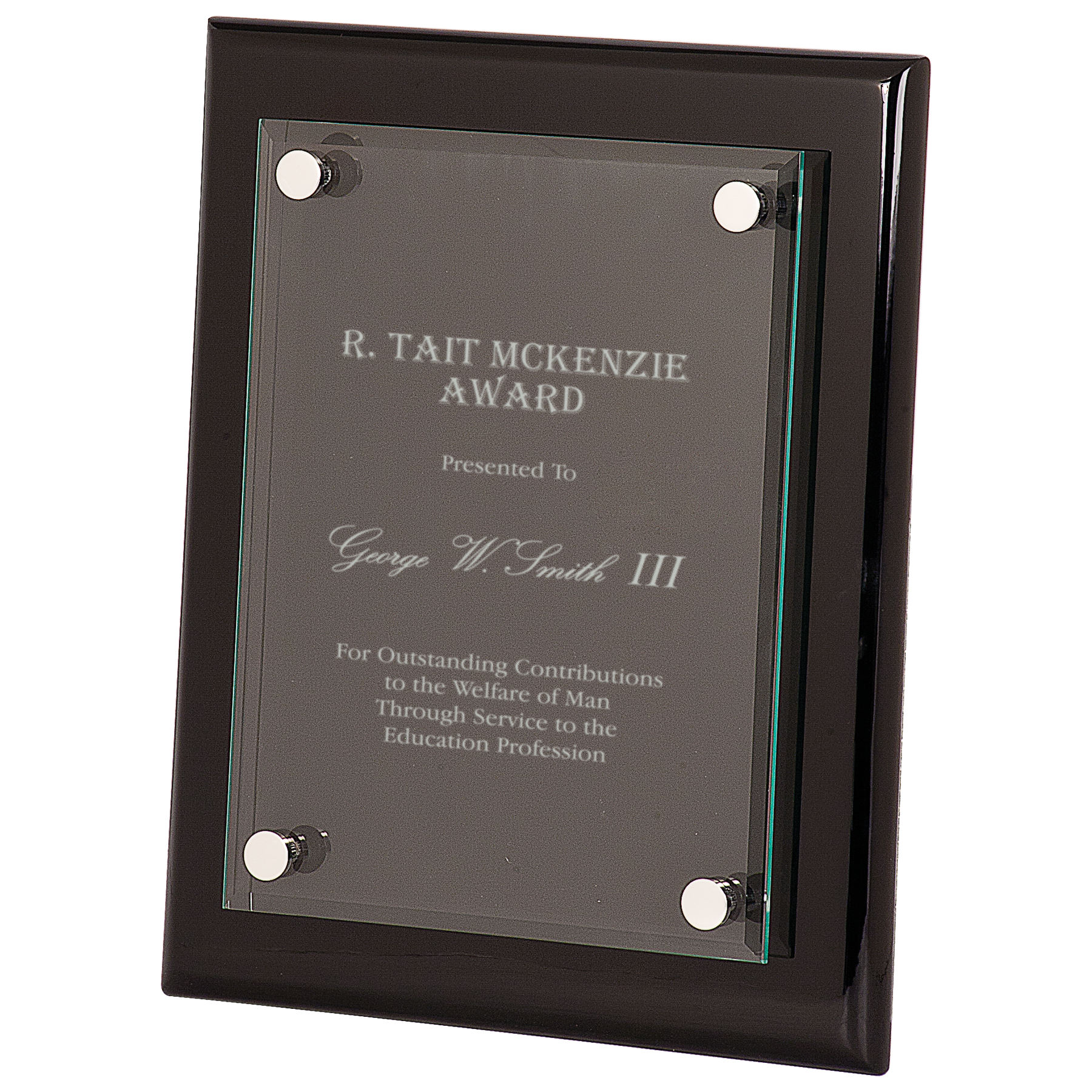Awards: 8"x10" Black Piano Finish Floating Glass Plaque