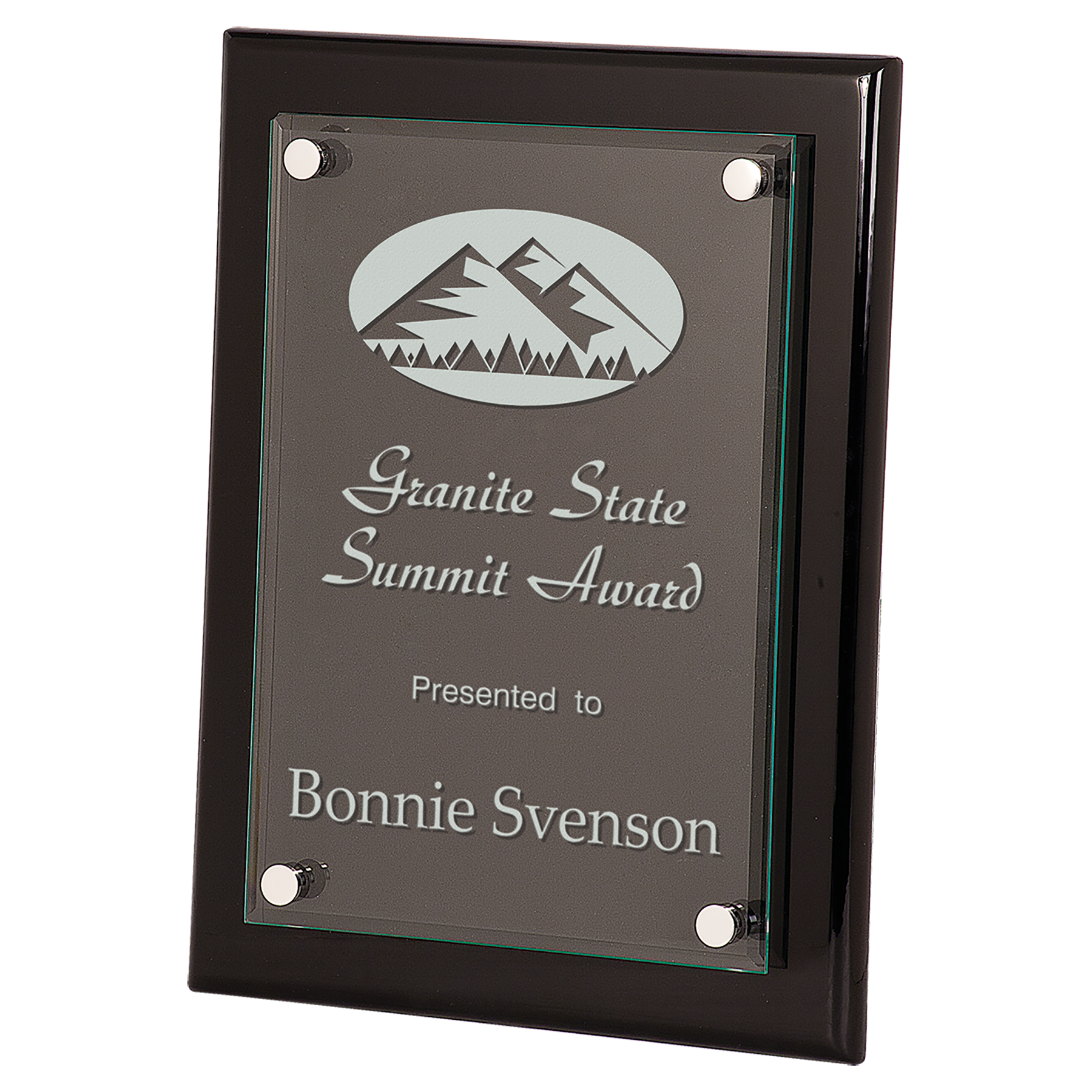 Awards: 9"x12" Black Piano Finish Floating Glass Plaque